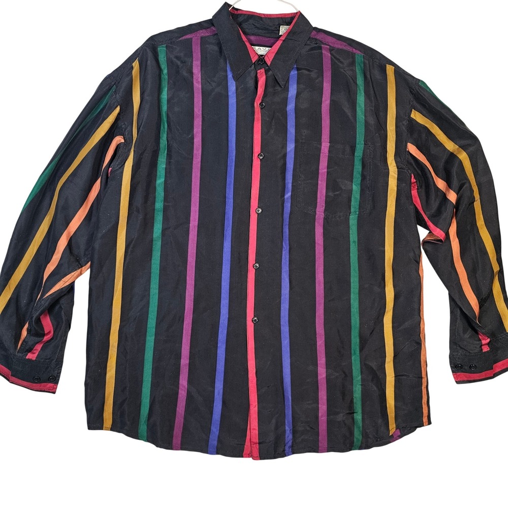 Pavo by La Strada Vintage 90s Silk Rainbow Stripe Button Down Shirt Large